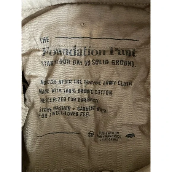 Taylor Stitch The Foundation Democratic Pants Organic Khaki Chino 34 READ Hole - Picture 6 of 13